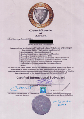 IBA CIBG - Certified International Bodyguard