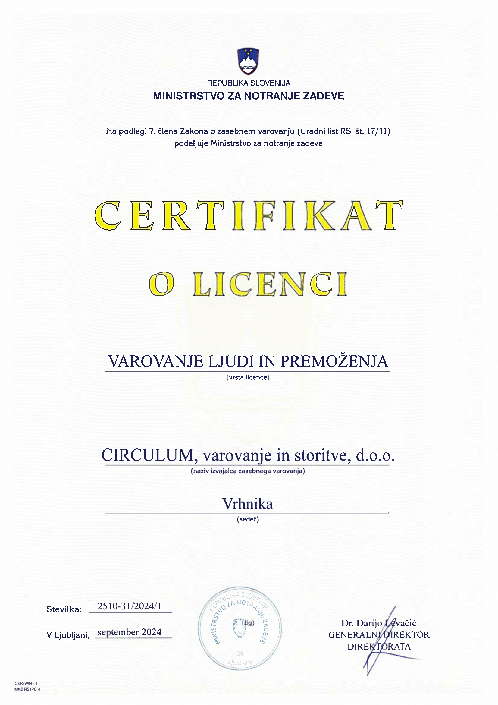 VAROVANJE LJUDI IN PREMOŽENJA