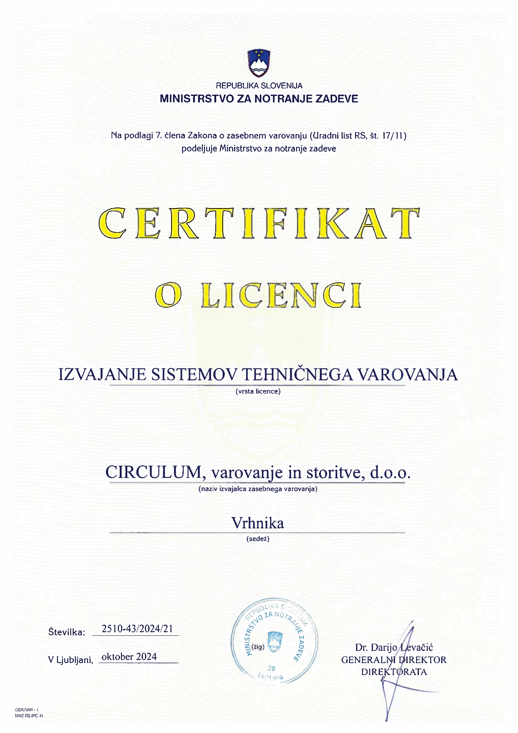 IZVAJANJE TEHNIČNEGA VAROVANJA